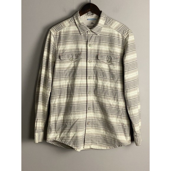 TOMMY BAHAMA RELAX Mens Beige Striped Button Up Long Sleeve Shirt Size M Island - Picture 2 of 12